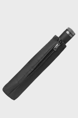 Automatic-opening pocket umbrella with contrast canopy edge, Black