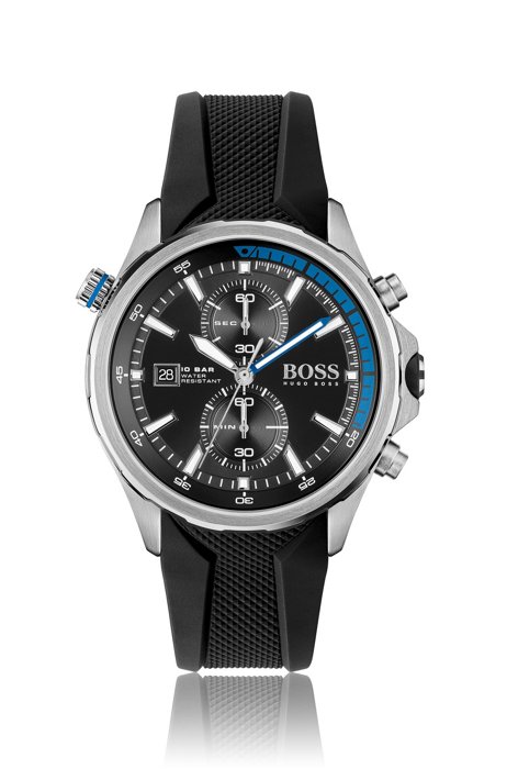 Horloge van roestvrij staal met zwarte, gestructureerde polsband van silicone, Assorted-Pre-Pack