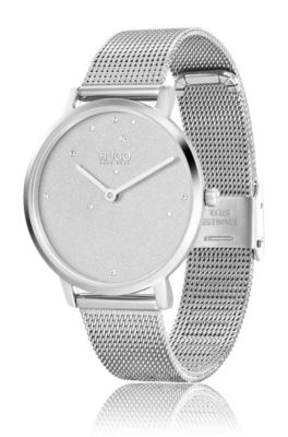Mesh-bracelet watch with silver finish 