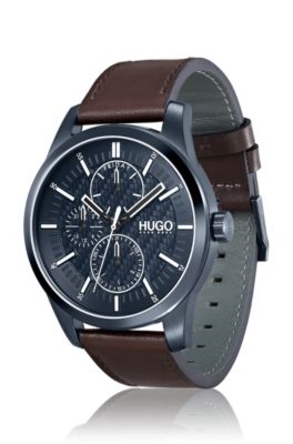 Blue-plated watch with carbon-fibre 