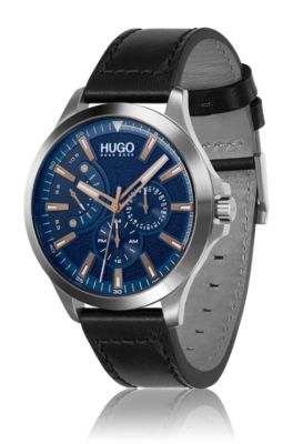 hugo boss watch blue face leather strap