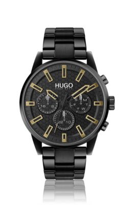 Honeycomb-dial watch in black-plated steel