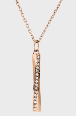 Twisted-pendant necklace with gold finish and crystals, Gold tone