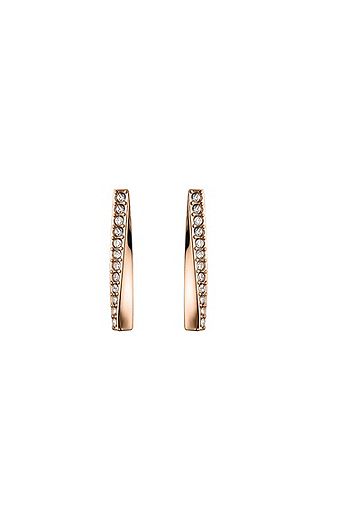 Twisted-bar earrings with gold finish and crystals, Gold