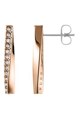 Twisted-bar earrings with gold finish and crystals, Gold tone