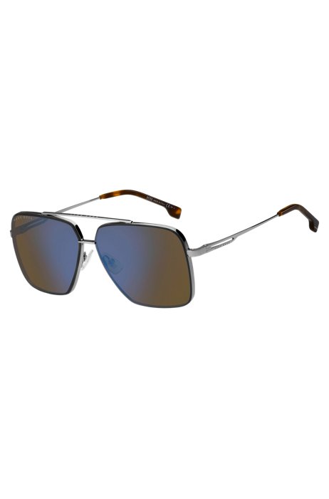 Fork-temple sunglasses with Havana end tips, Patterned