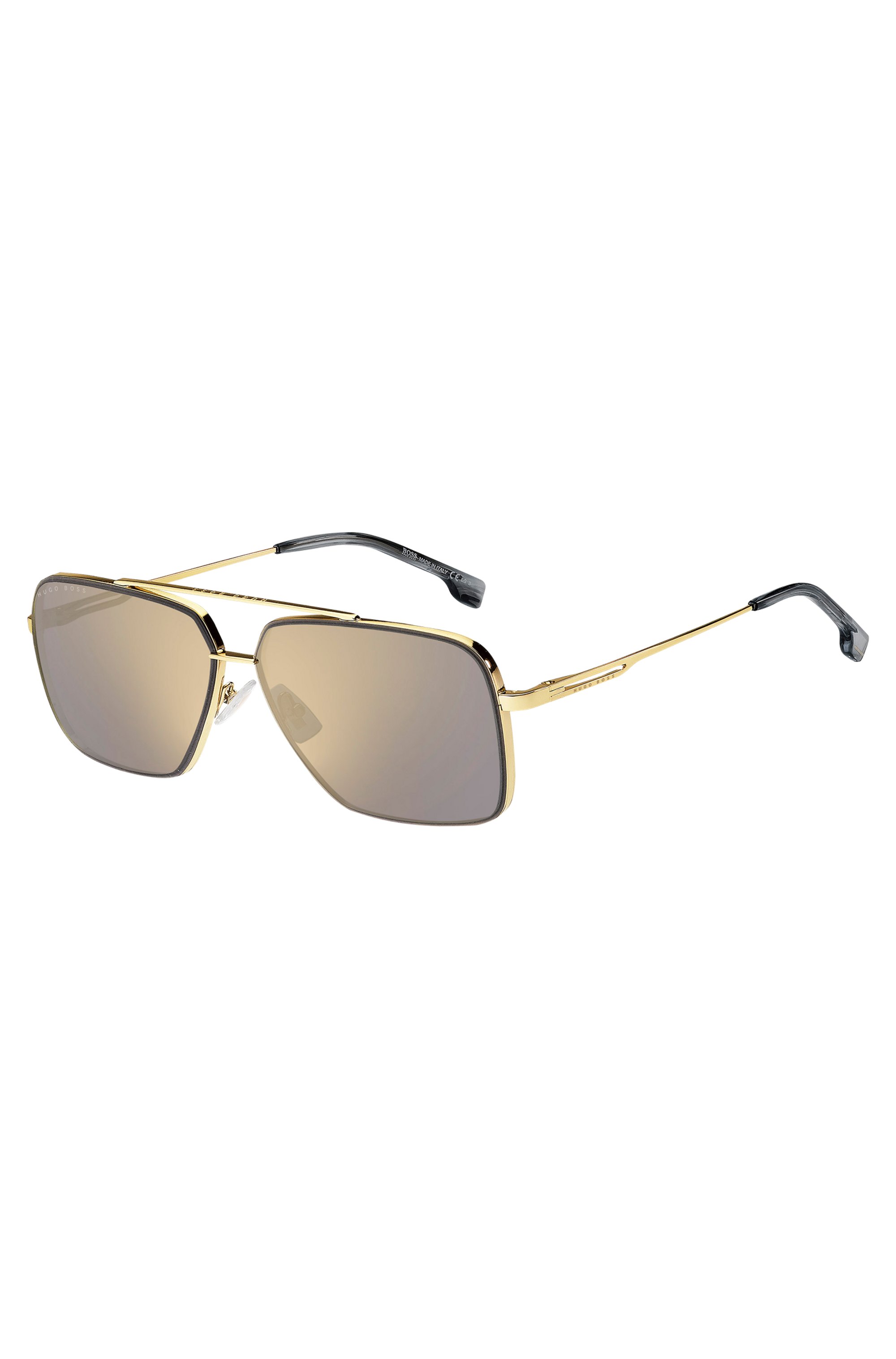 Goldfarbene Sonnenbrille aus Metall mit Aussparung an den Bügeln, Gold