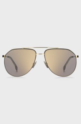 Double-bridge sunglasses with fork temples, Gold