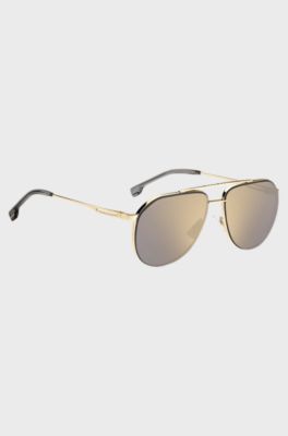 Double-bridge sunglasses with fork temples, Gold