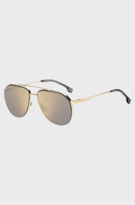 Double-bridge sunglasses with fork temples, Gold