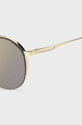 Double-bridge sunglasses with fork temples, Gold