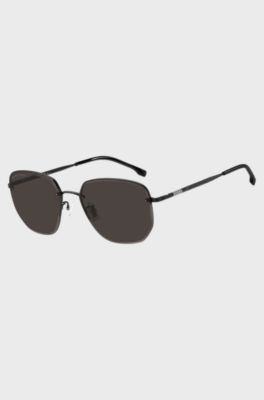 Half-rim sunglasses in black titanium and metal, Black