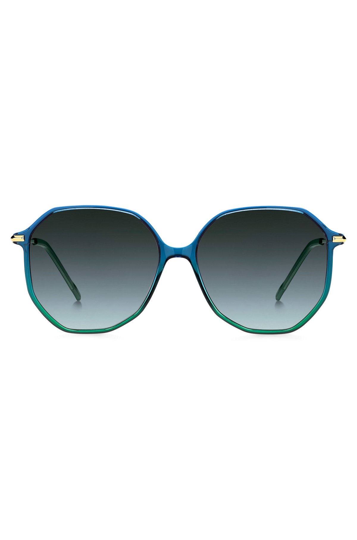 Tubular-temple sunglasses with blue-green frames, Blue Patterned