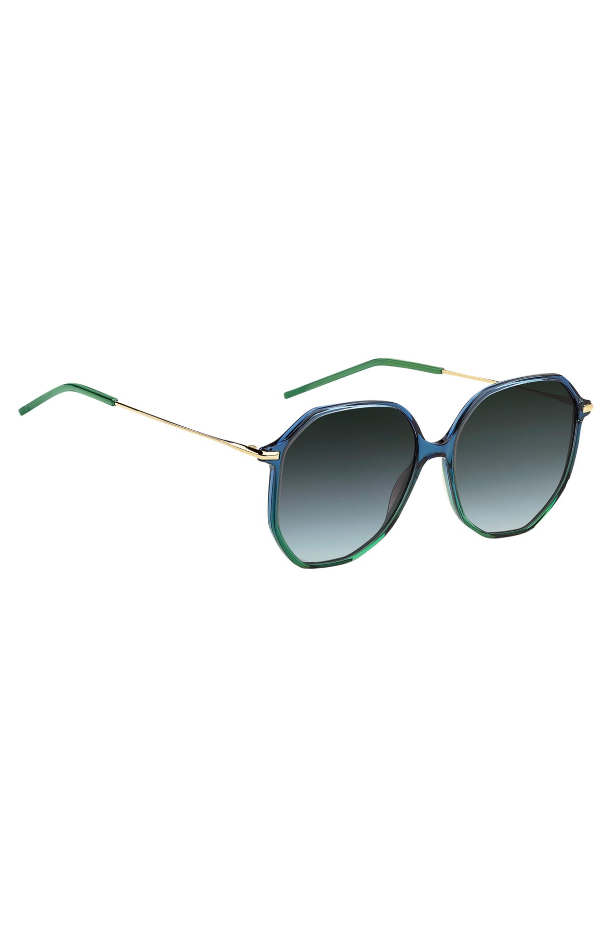 Tubular-temple sunglasses with blue-green frames, Blue Patterned