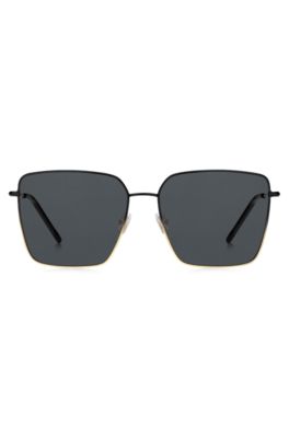 Tubular-temple sunglasses with black-gold gradients, Black