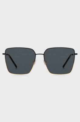 Tubular-temple sunglasses with black-gold gradients, Black