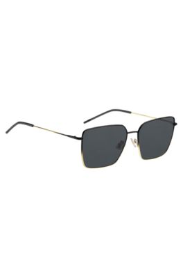 Tubular-temple sunglasses with black-gold gradients, Black