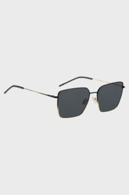 Tubular-temple sunglasses with black-gold gradients, Black
