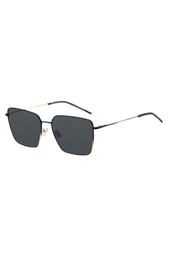 Tubular-temple sunglasses with black-gold gradients, Black