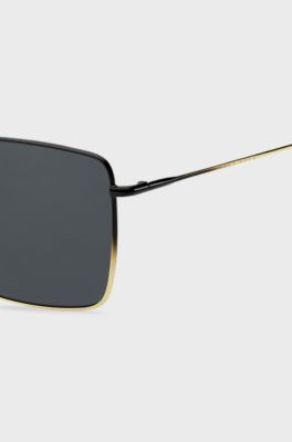 Tubular-temple sunglasses with black-gold gradients, Black