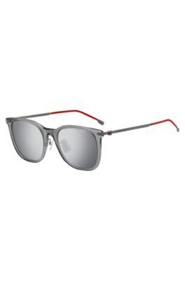 Grey-acetate sunglasses with red accents, Grey
