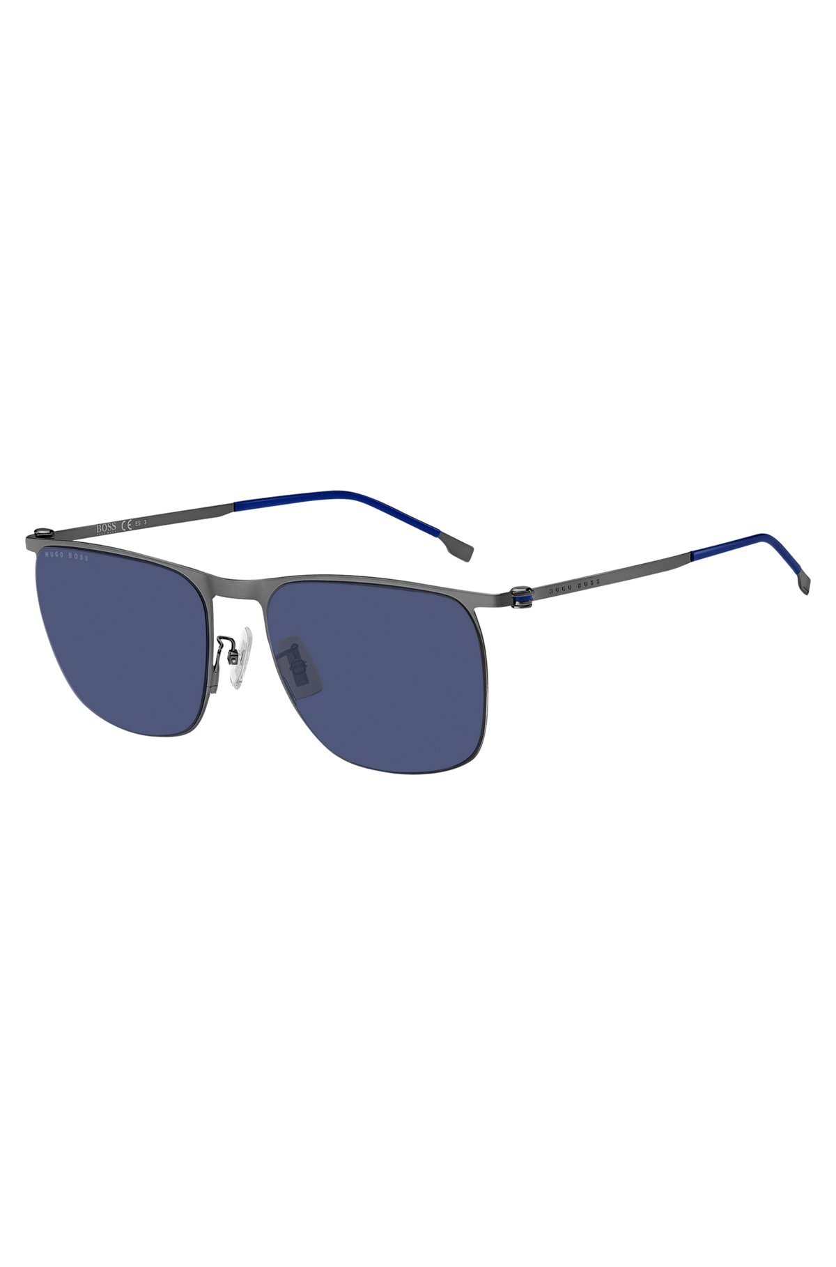 Spookachtig spreker Republiek BOSS - Steel sunglasses with blue lenses and sleeves