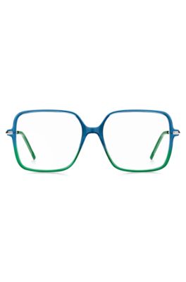 Tubular-temple optical frames with green-blue front, Blue Patterned