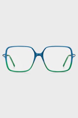 Tubular-temple optical frames with green-blue front, Blue Patterned