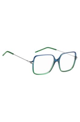 Tubular-temple optical frames with green-blue front, Blue Patterned