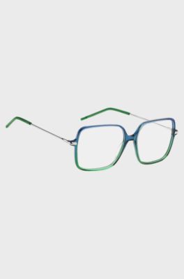 Tubular-temple optical frames with green-blue front, Blue Patterned