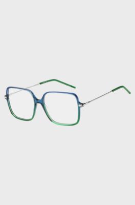 Tubular-temple optical frames with green-blue front, Blue Patterned