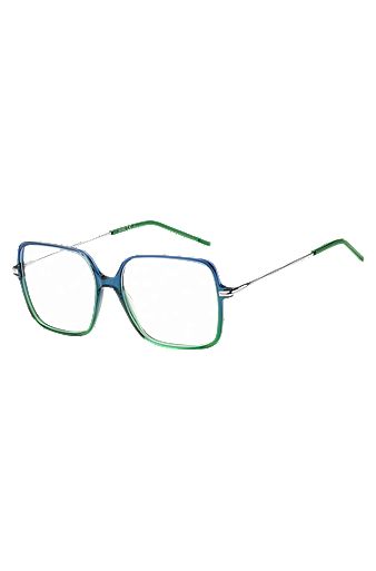 Tubular-temple optical frames with green-blue front, Blue Patterned