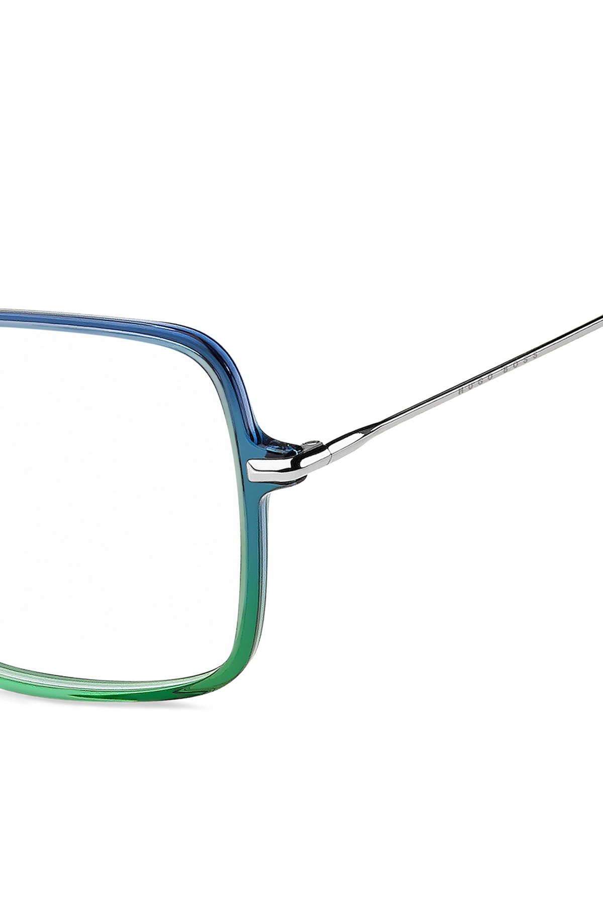Montuur voor optische bril met groen-blauwe voorkant en ronde pootjes, Blauw met dessin
