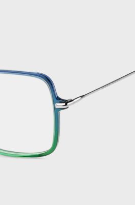 Tubular-temple optical frames with green-blue front, Blue Patterned