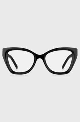 Black-acetate optical frames with tonal logos, Black