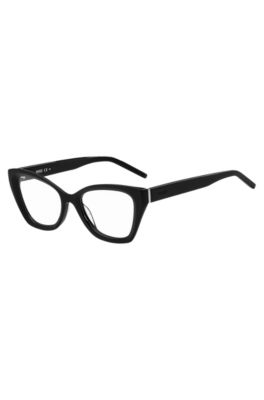 Black-acetate optical frames with tonal logos, Black