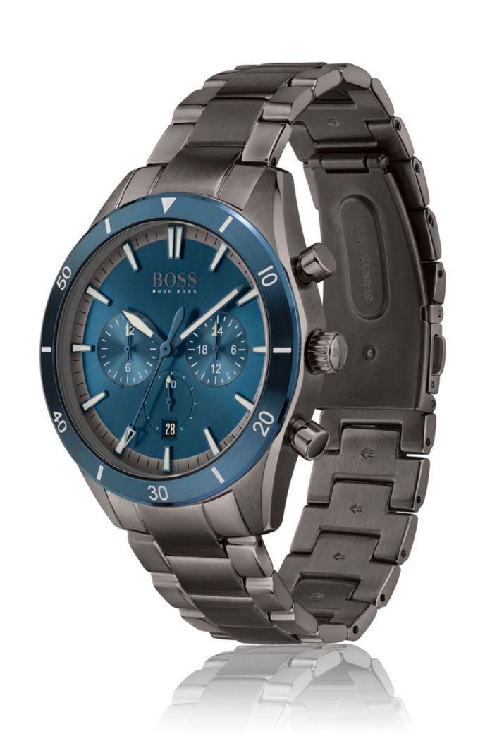 BOSS Blue bezel Multi eye Watch With Link Bracelet