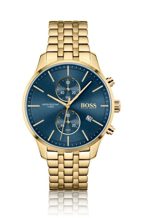 Yellow-gold-effect chronograph watch with link bracelet, Assorted-Pre-Pack
