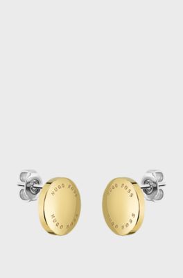 Yellow-gold-effect earrings with sugar-coated finish, Gold tone