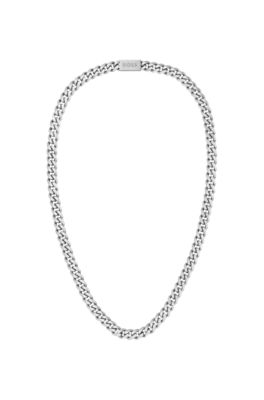 Silver-tone chain necklace with branded magnetic closure, Silver tone