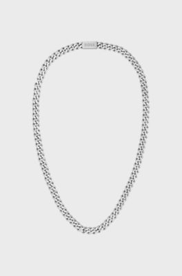 Silver-tone chain necklace with branded magnetic closure, Silver tone