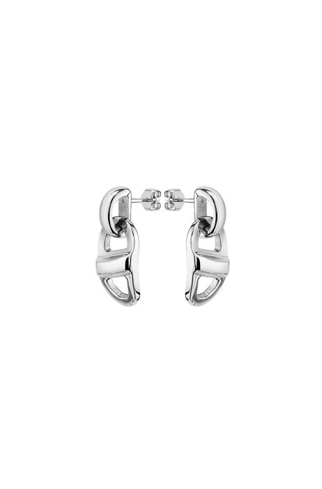 Chain-link earrings in polished stainless steel, Silver