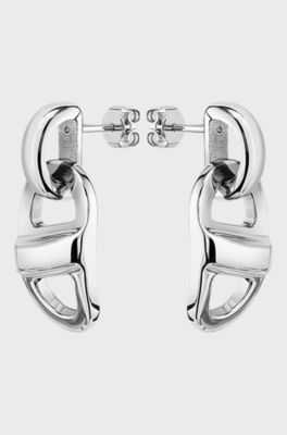 Chain-link earrings in polished stainless steel, Silver tone