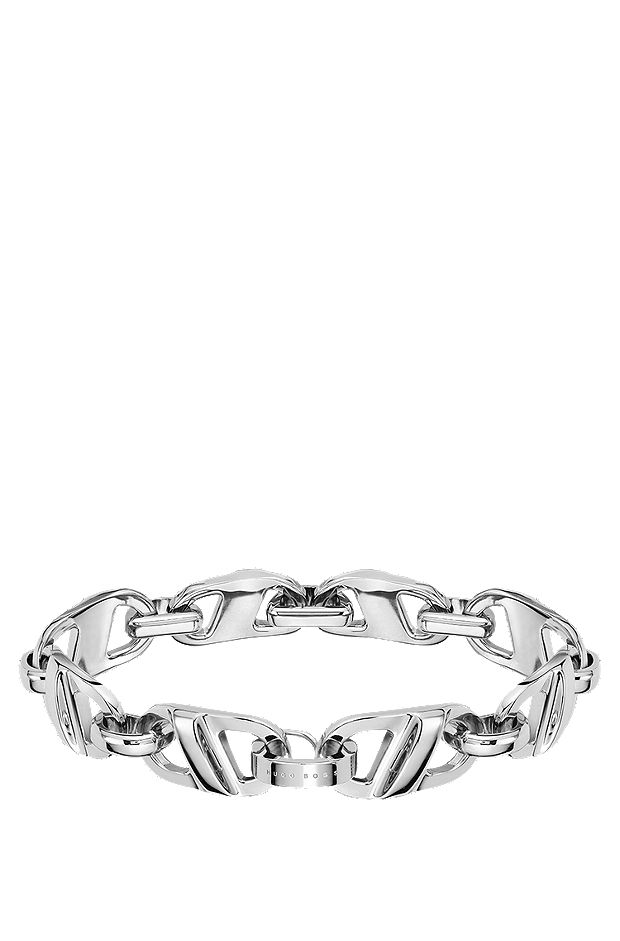 Chain-link bracelet in polished stainless steel, Silver