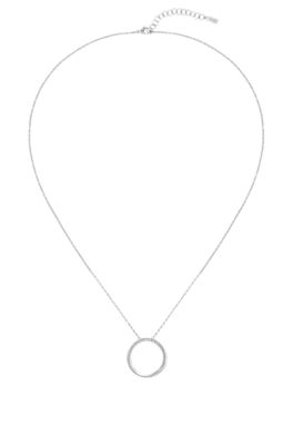 Twisted-ring necklace with crystals, Silver tone