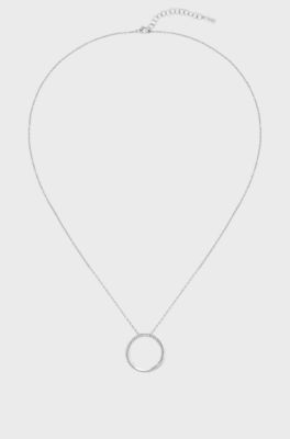 Twisted-ring necklace with crystals, Silver tone