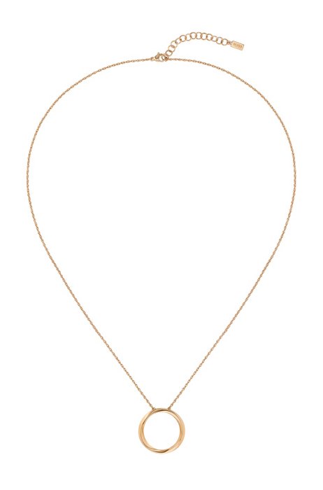 Halskette in Gold-Optik mit verdrehtem Ring-Anhänger, Gold