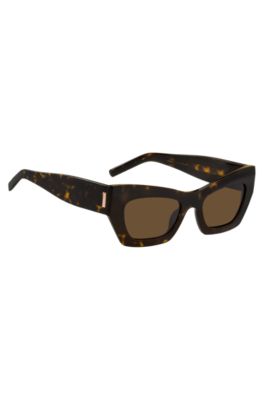 Havana-acetate sunglasses with signature hardware, Patterned