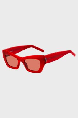 Gafas de sol de acetato rojo con herrajes de la marca, Rojo