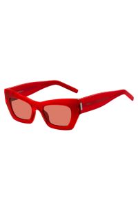 Gafas de sol de acetato rojo con herrajes de la marca, Rojo